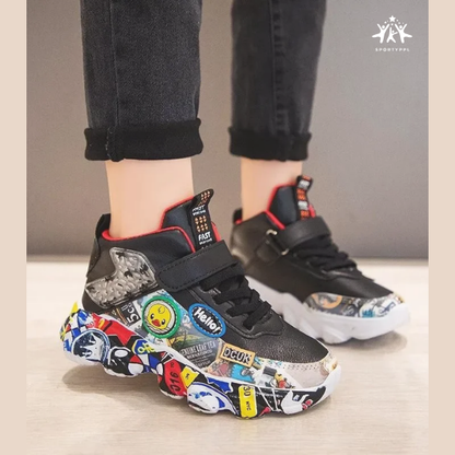 Children's Cartoon Graffiti Sports Sneakers - Sizes 26-36 for Boys and Girls